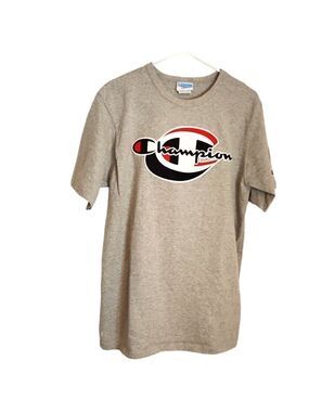 Champion Men's T-Shirt L, gray Embroidered Logo, Crew Neck